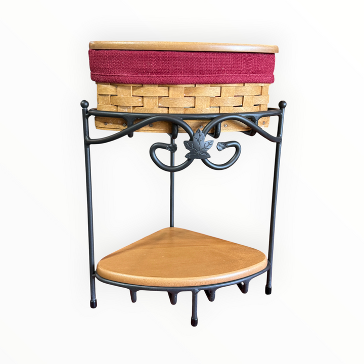 Longaberger Wrought Iron Corner Two Tier Rack w/ Basket ,wood Shelf, Saver