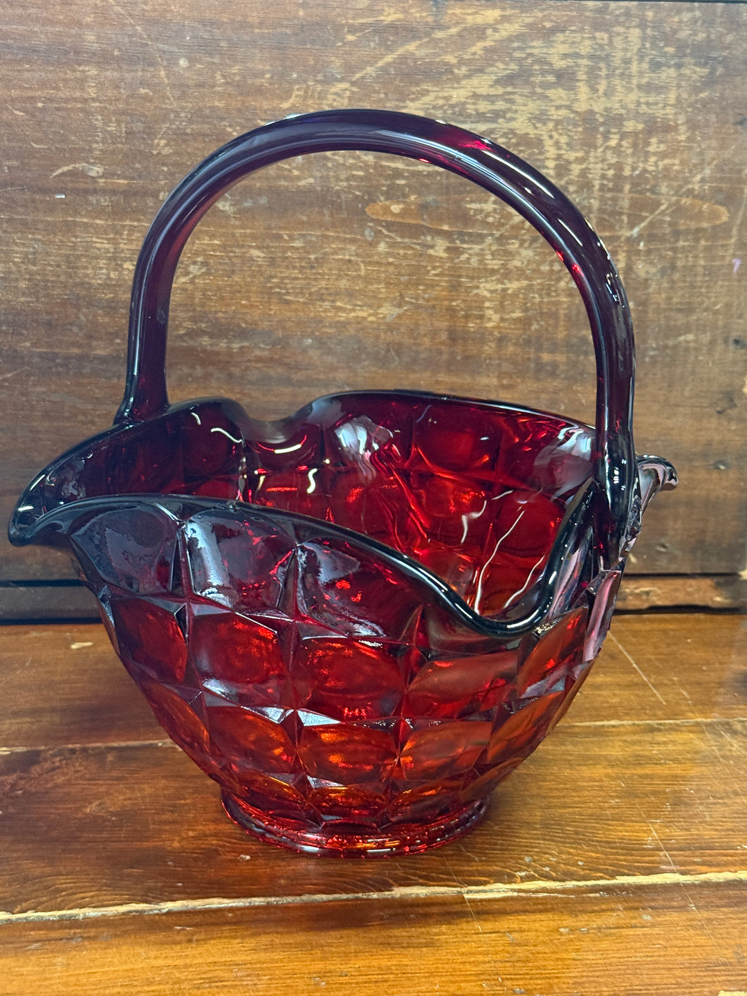 Vintage Tiara Glass Constellation Sunset Amberina Basket