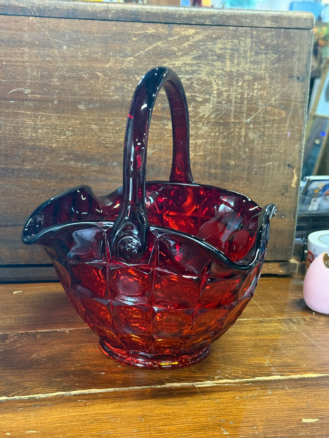 Vintage Tiara Glass Constellation Sunset Amberina Basket