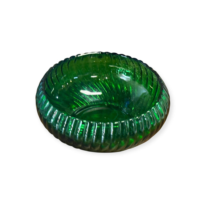 Vintage Anchor Hocking Forest Green Swirl Ribbed Glass Bowl