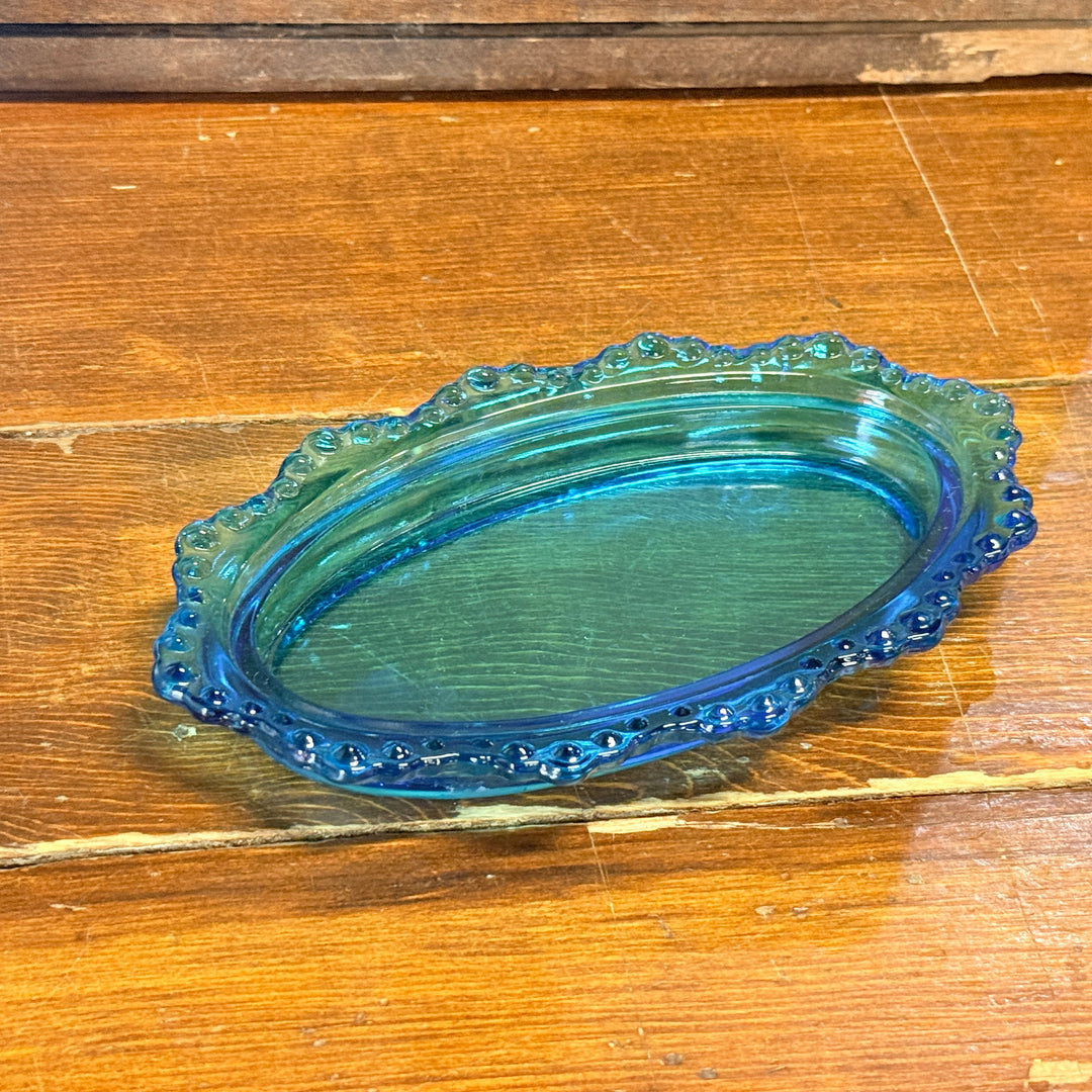 Fenton Blue Glass Hobnail Oval Covered Butter Dish Bottom Only