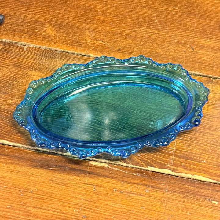 Fenton Blue Glass Hobnail Oval Covered Butter Dish Bottom Only