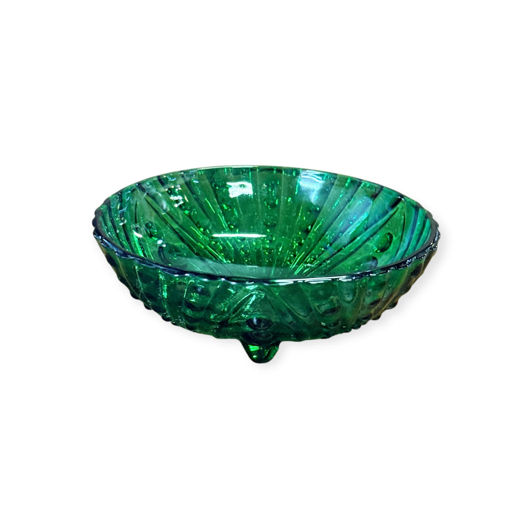 Anchor Hocking Bubble Dot Emerald Green Glass Footed Dish Bowl