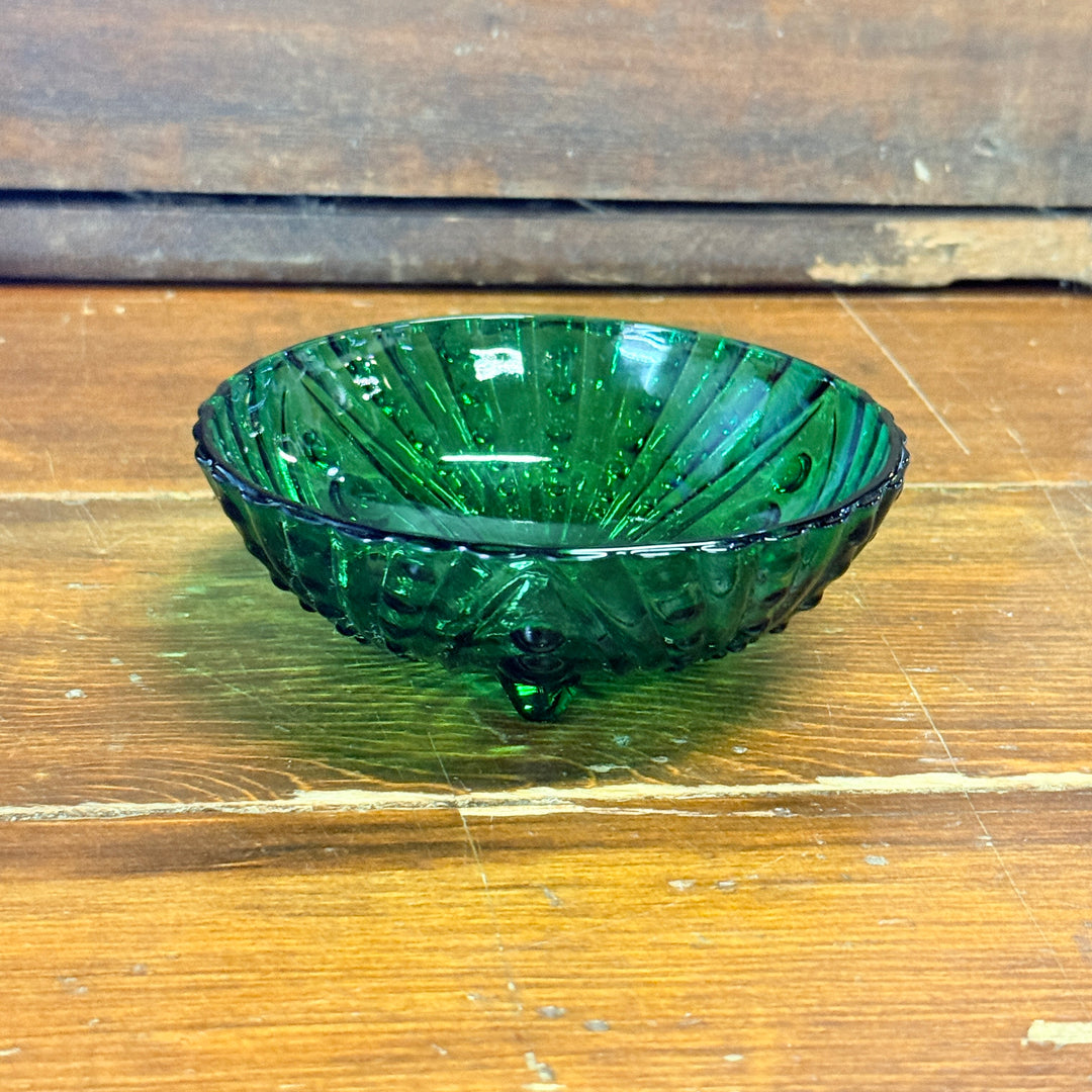 Anchor Hocking Bubble Dot Emerald Green Glass Footed Dish Bowl