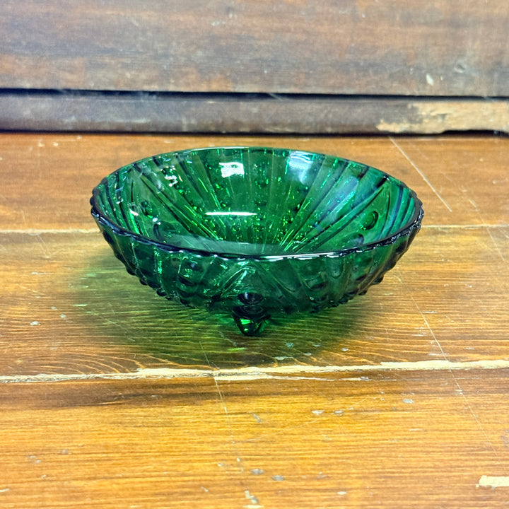 Anchor Hocking Bubble Dot Emerald Green Glass Footed Dish Bowl