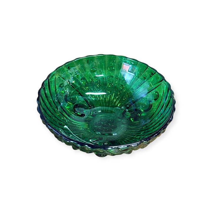 Anchor Hocking Bubble Dot Emerald Green Glass Footed Dish Bowl