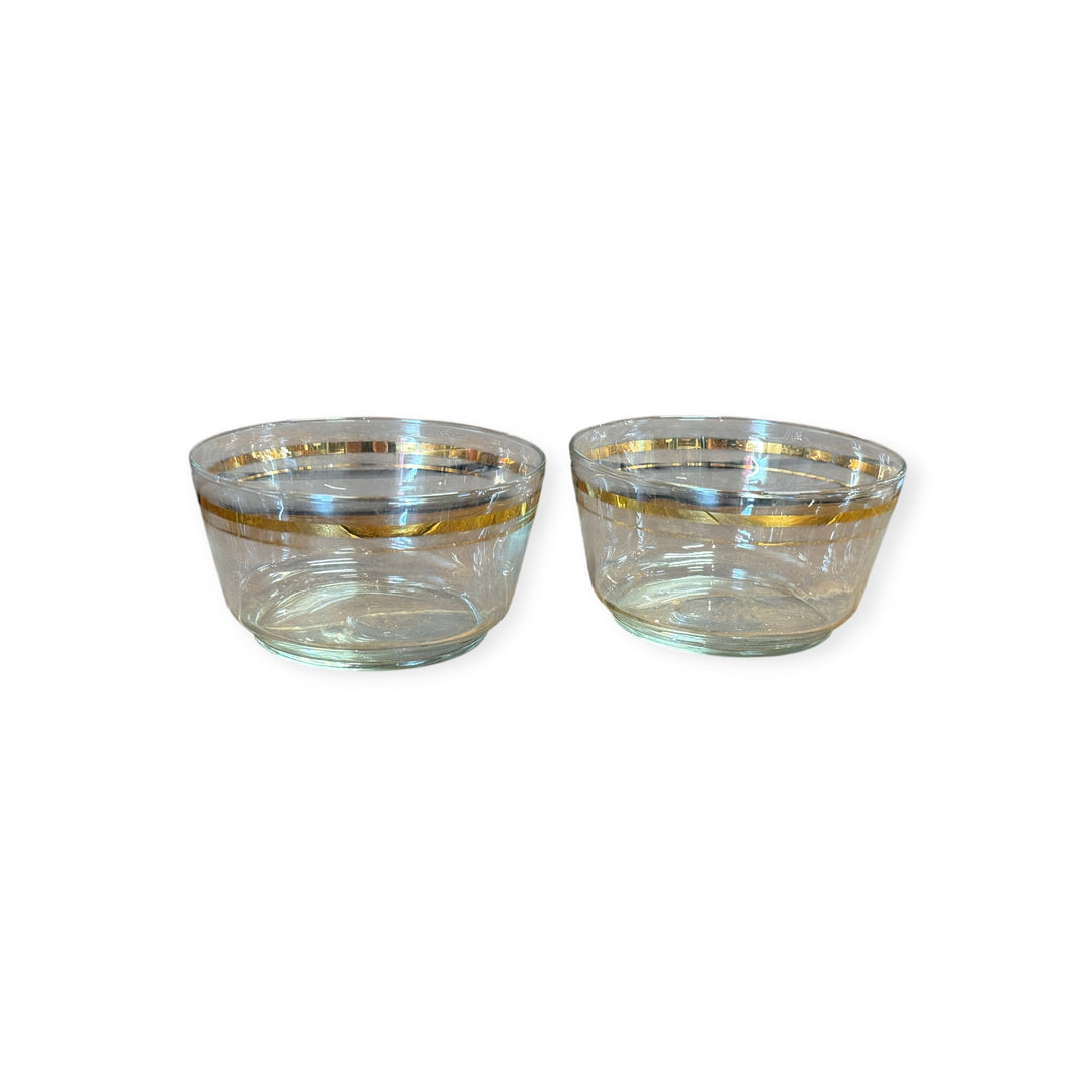 Pair Libbey Glass Ceral Bowl Gold Band