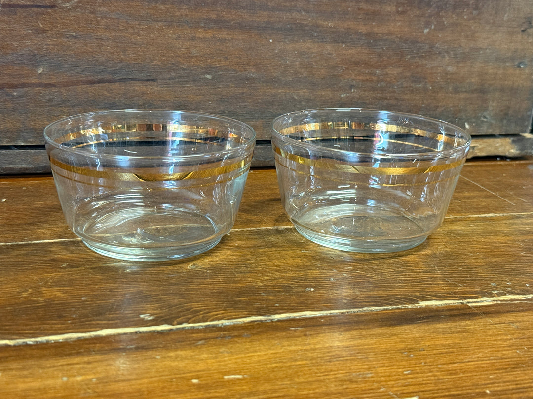 Pair Libbey Glass Ceral Bowl Gold Band