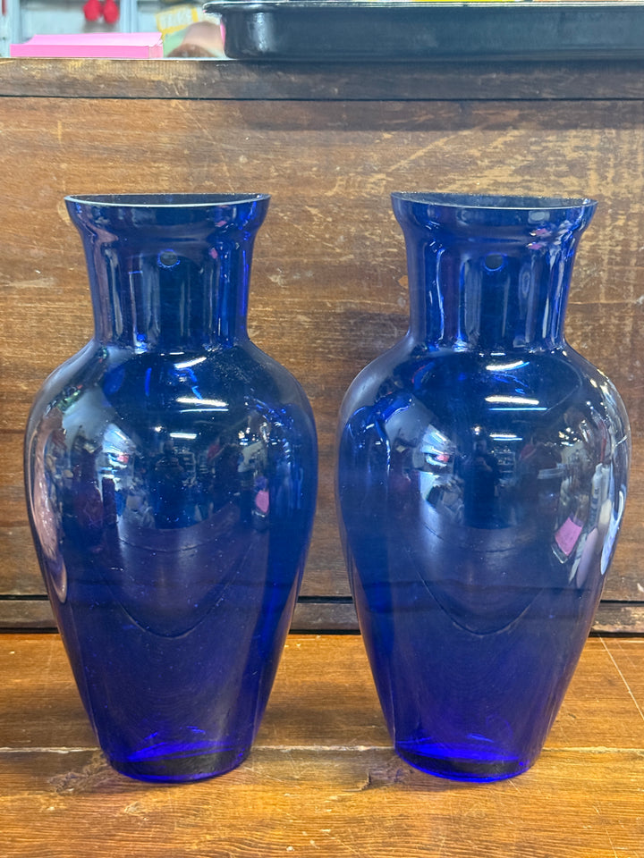 Vintage Cobalt Blue Half Vase - Hanging Pair