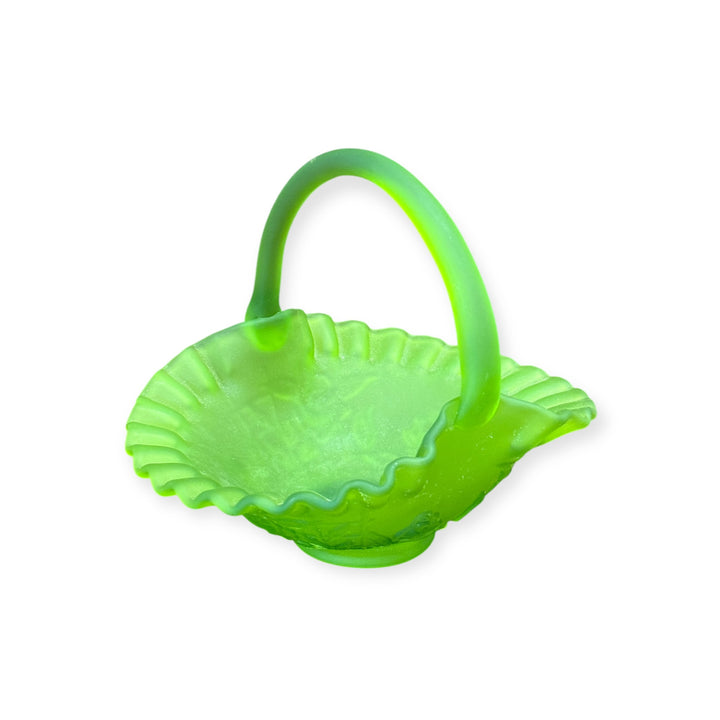 Vintage Westmoreland Rare Green Milk Glass Light Frost Rose Pressed Basket