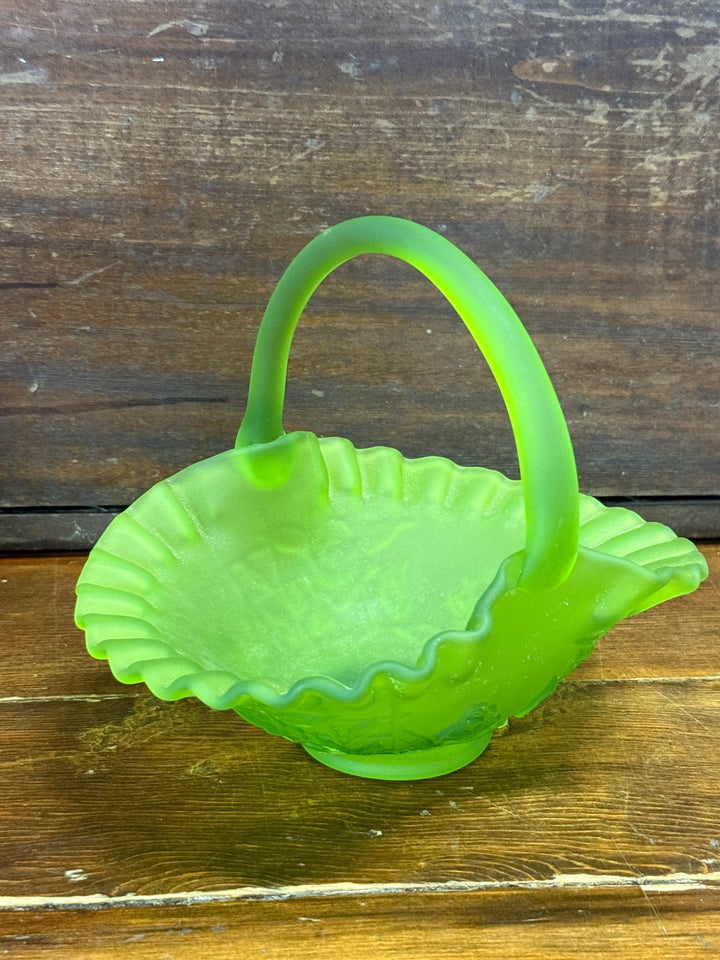 Vintage Westmoreland Rare Green Milk Glass Light Frost Rose Pressed Basket