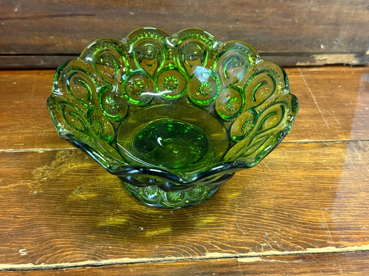 L.E. Smith Moon &amp; Stars Glass Company Emerald Green Compote