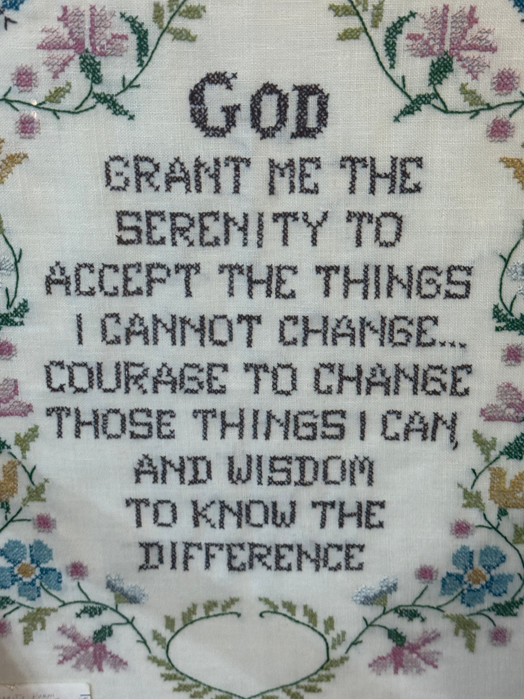 Vintage Framed Cross Stitch "God, Grant Me The Serenity"