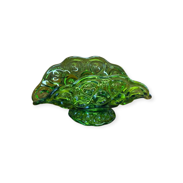 L.E. Smith Moon &amp; Stars Glass Company Emerald Green Footed Banana Bowl