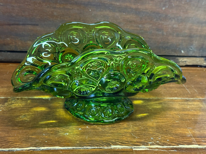 L.E. Smith Moon &amp; Stars Glass Company Emerald Green Footed Banana Bowl
