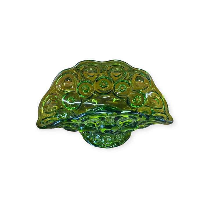 L.E. Smith Moon &amp; Stars Glass Company Emerald Green Footed Banana Bowl