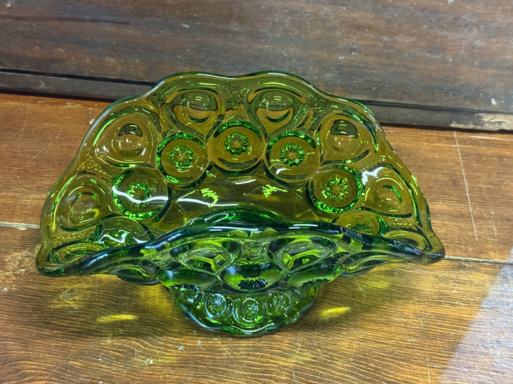 L.E. Smith Moon &amp; Stars Glass Company Emerald Green Footed Banana Bowl