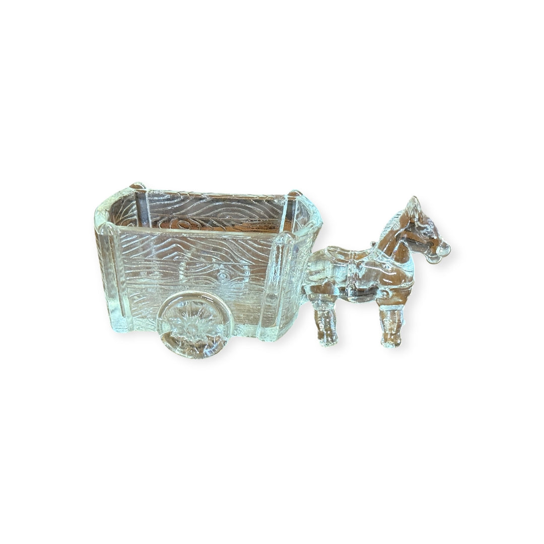 Vintage Pressed Glass Horse Donkey w/ Cart Sugar