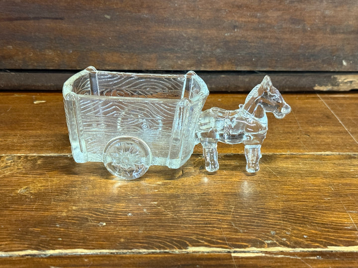 Vintage Pressed Glass Horse Donkey w/ Cart Sugar