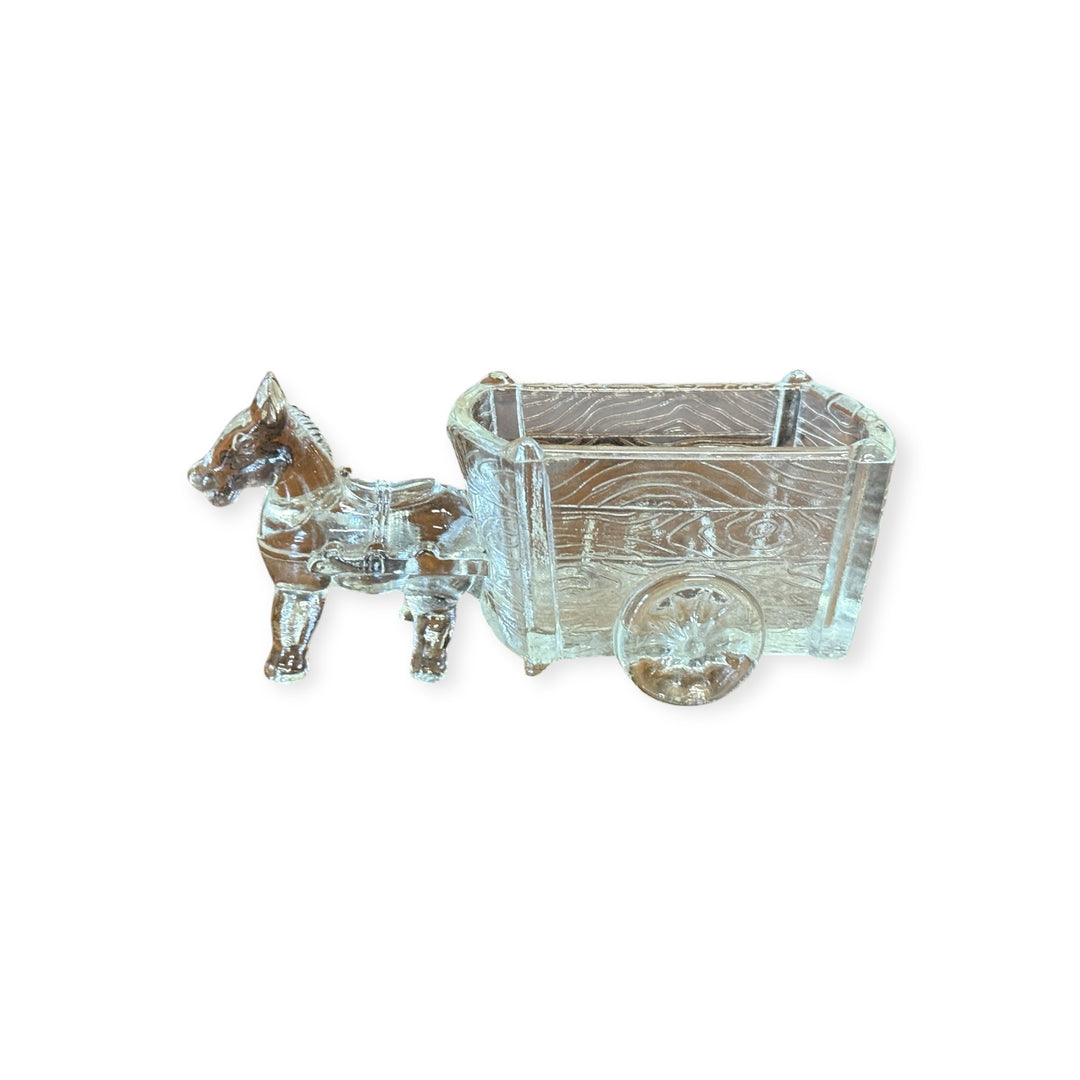 Vintage Pressed Glass Horse Donkey w/ Cart Sugar