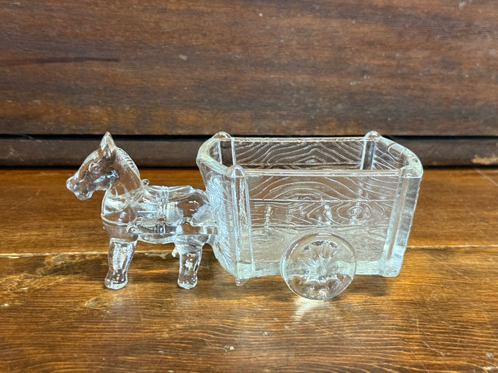 Vintage Pressed Glass Horse Donkey w/ Cart Sugar