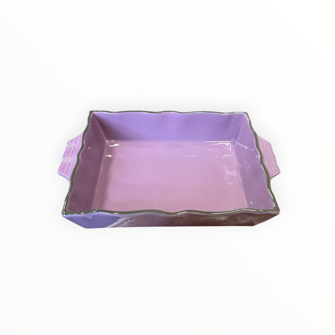Chantal Small Rectangle Baking Dish 93.EDRT22 Rose Purple w/ Brown Trim 1.25 Qt