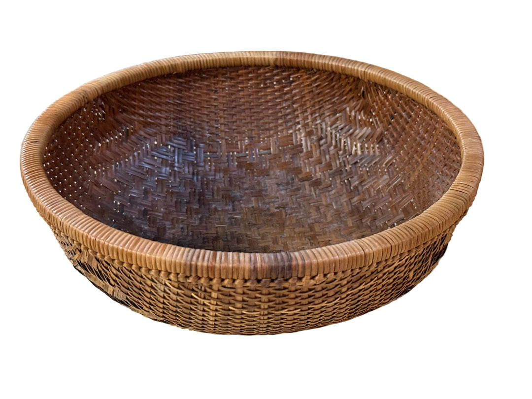 Vintage 1970’s Woven Bamboo Round Wicker Basket