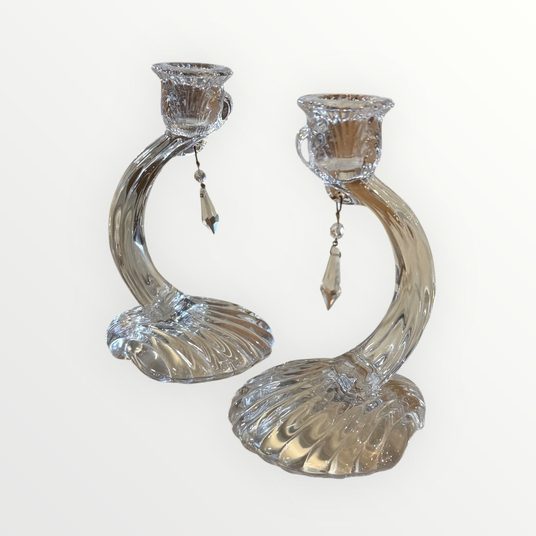 Vintage Cambridge Glass Caprice Clear Candlesticks Pair