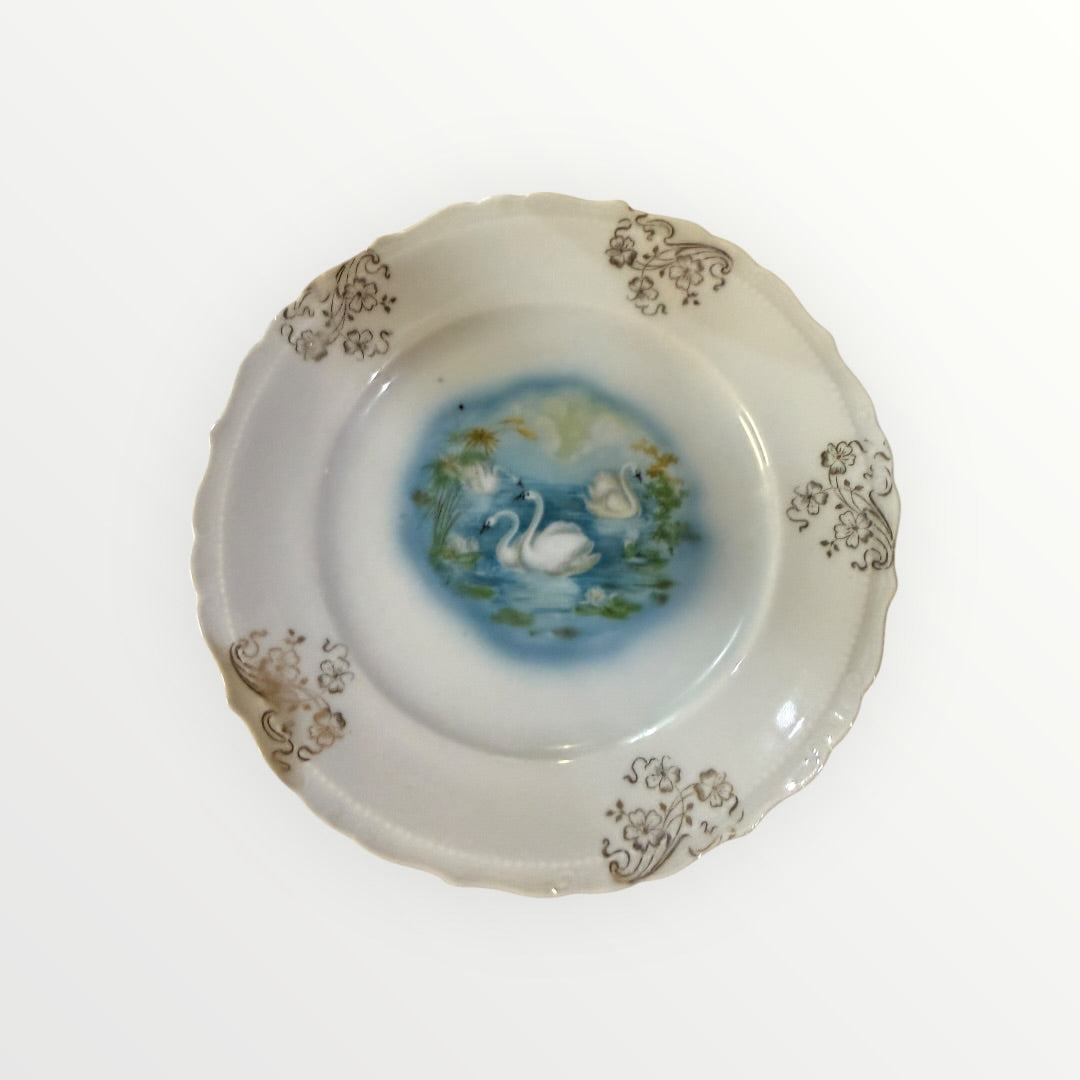 Vintage Unmarked Bavaria Swans on Lake Plate