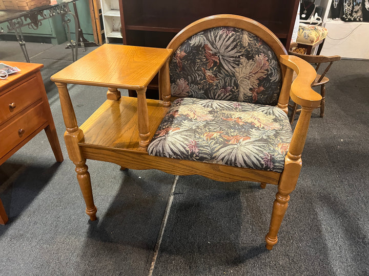 Vintage Oak Telephone Bench Padded Seat Storage Compartment Curved Back  PICKUP ONLY