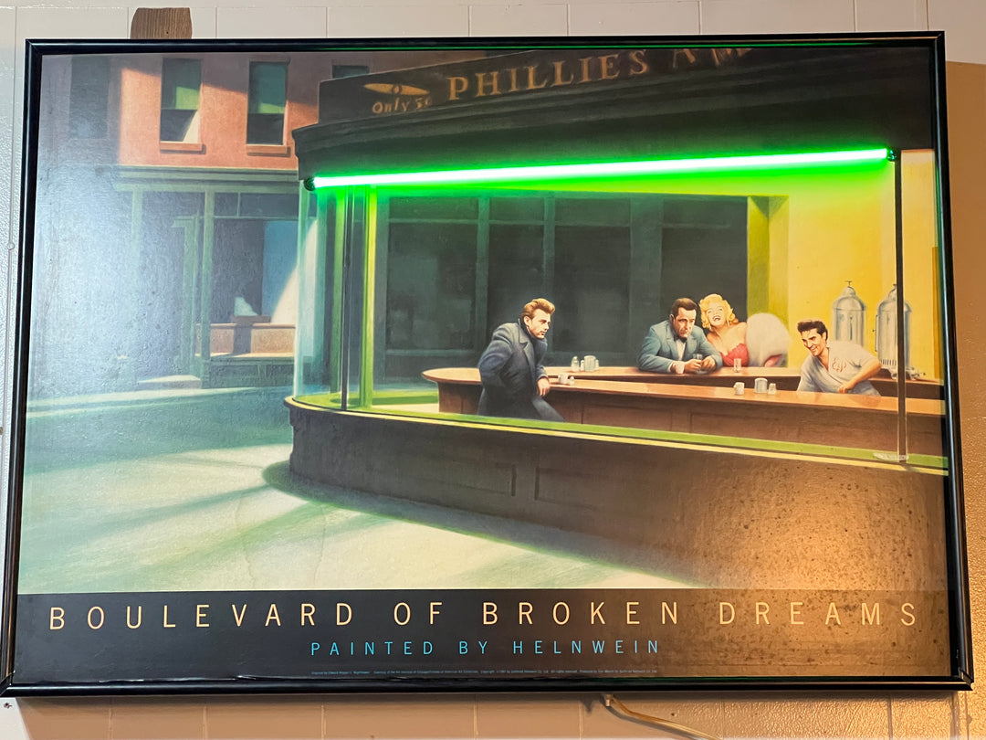 “Boulevard of Broken Dreams” Neon Light Custom Framed Vintage Helnwein Print