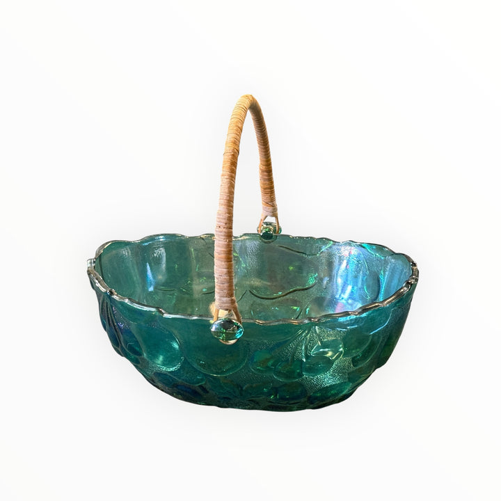 Libbey Glass "Orchard Fruit" Green Glass Basket
