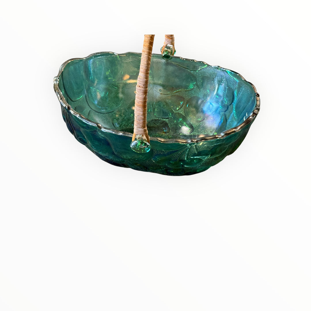 Libbey Glass "Orchard Fruit" Green Glass Basket