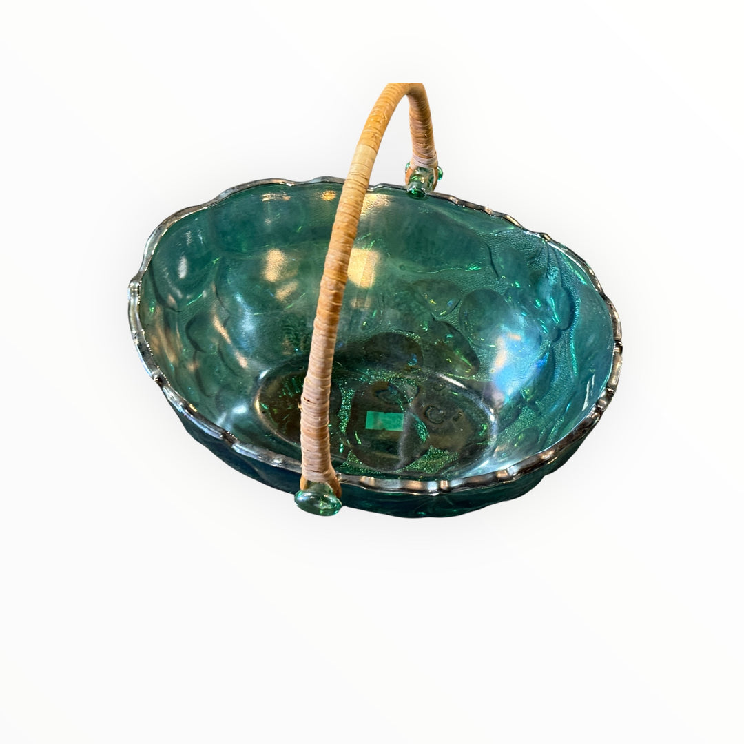 Libbey Glass "Orchard Fruit" Green Glass Basket
