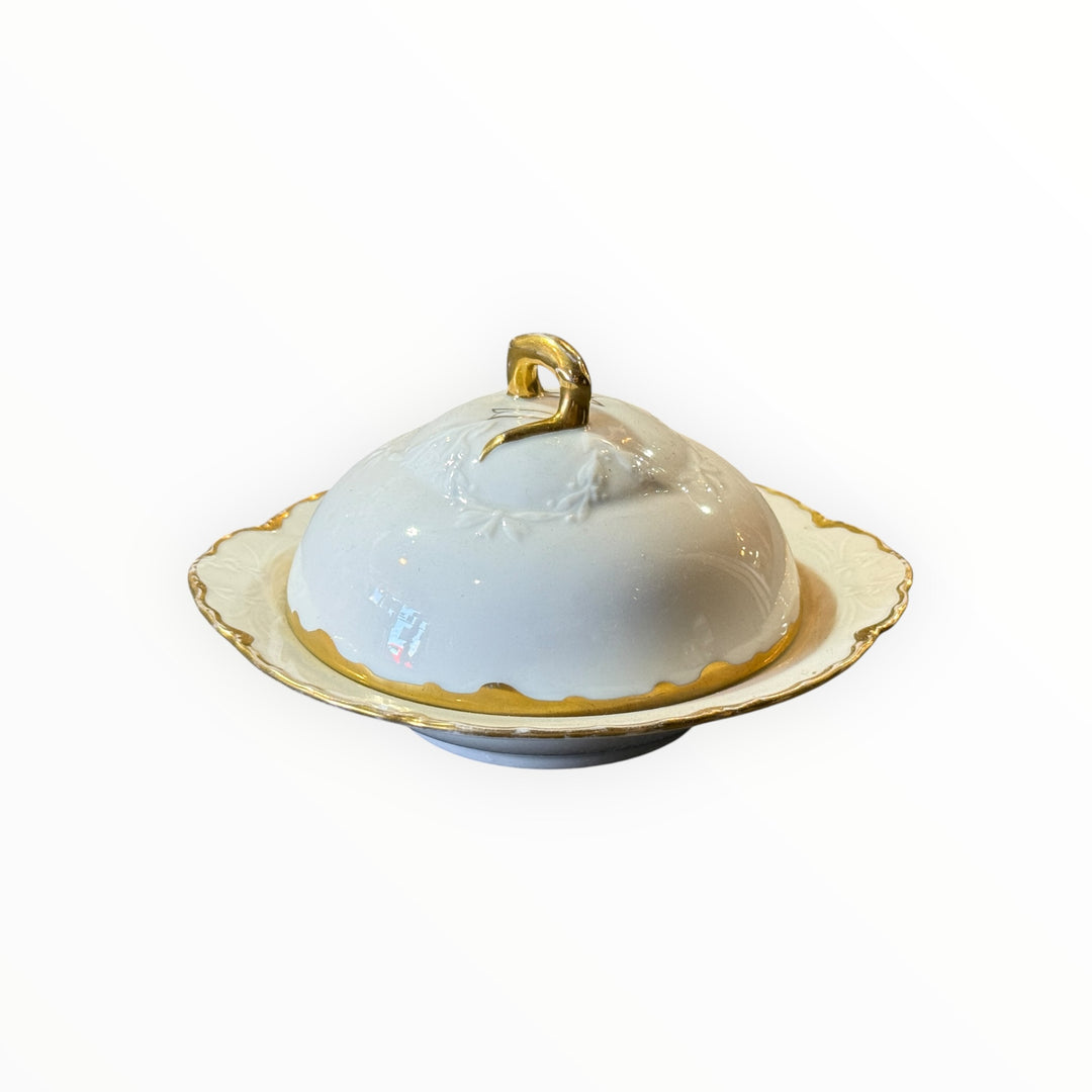 Royal Haviland (Gold Trim) Round Covered Butter Dish