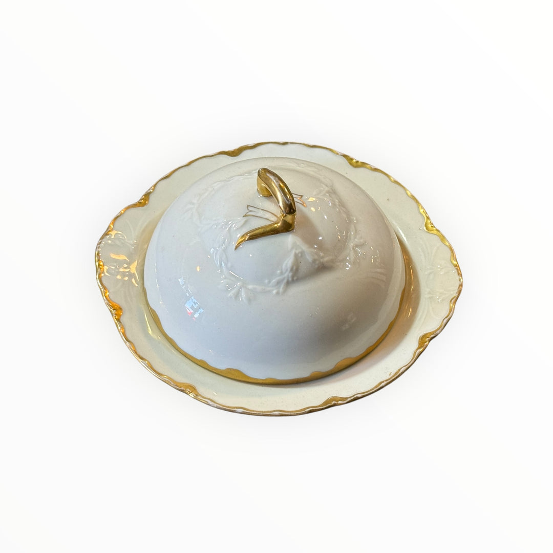 Royal Haviland (Gold Trim) Round Covered Butter Dish