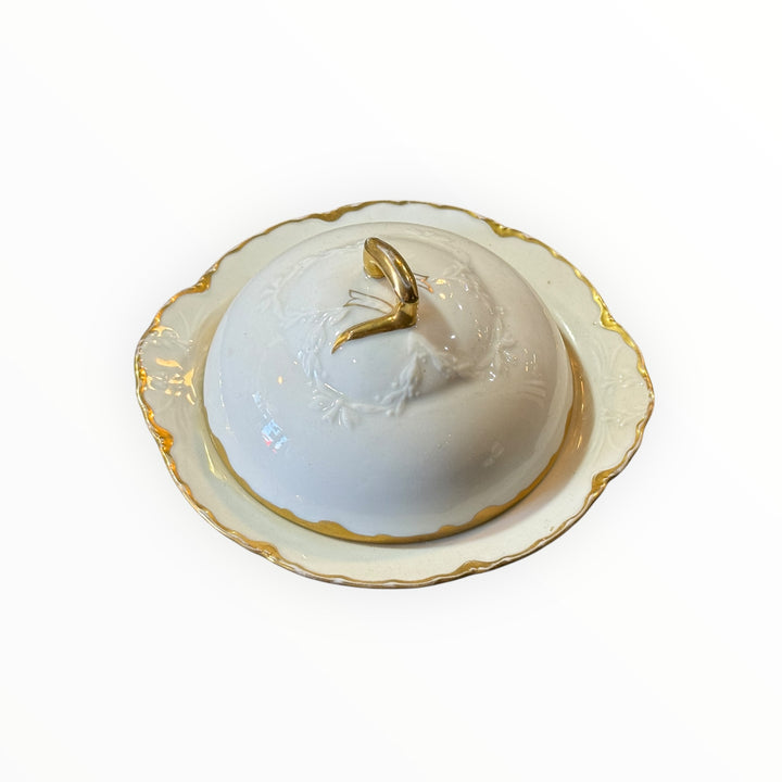 Royal Haviland (Gold Trim) Round Covered Butter Dish