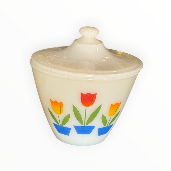 Vintage Fireking Tulip Grease Jar w/Lid