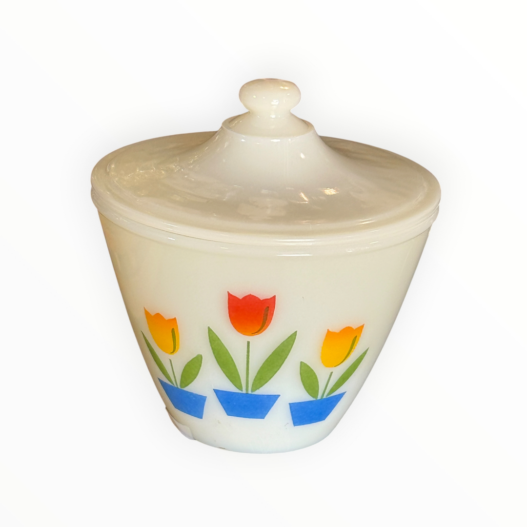 Vintage Fireking Tulip Grease Jar w/Lid