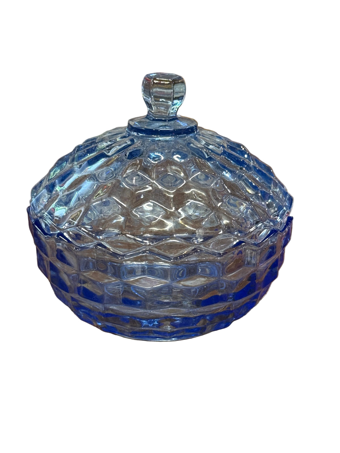 Indiana Whitehall Pattern Lite Blue Glass Covered Candy Dish Bowl w/ Lid