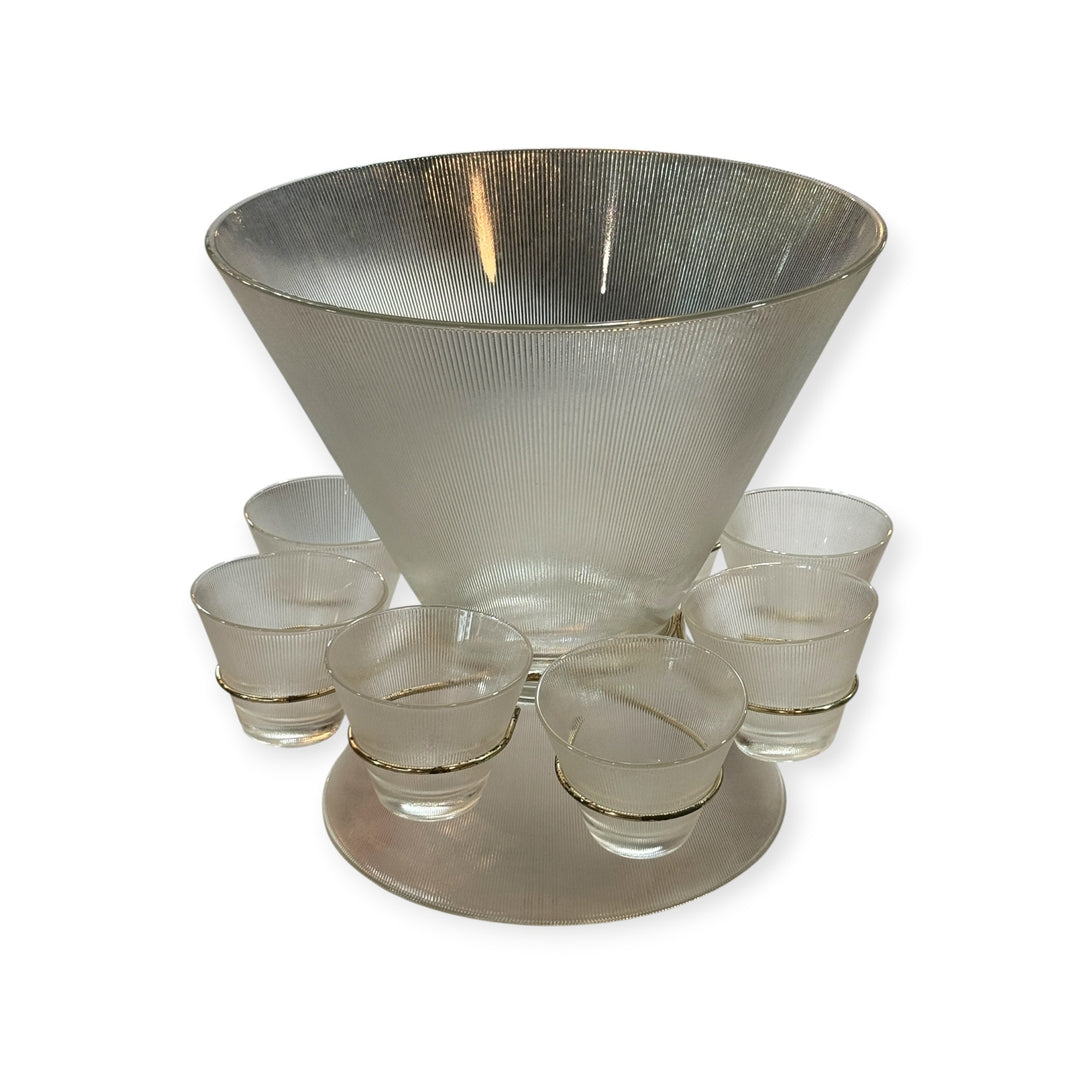 MCM Federal Glass Norse Fine Ribbed Prismatic Glass Punch Bowl