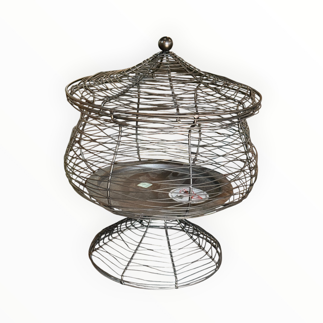 Vintage Partylite Black Wire Pedestal Basket with Lid