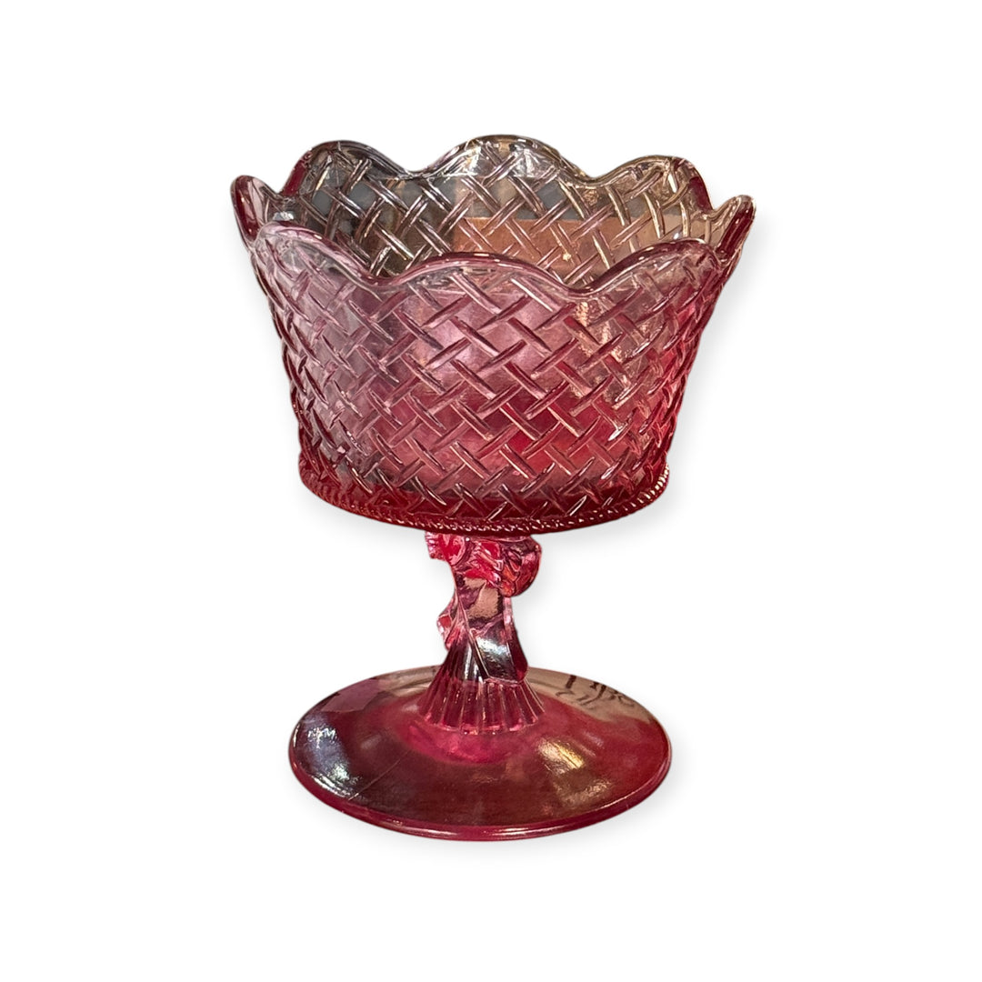 Vintage Fenton Pink Basket Weave Glass Comport