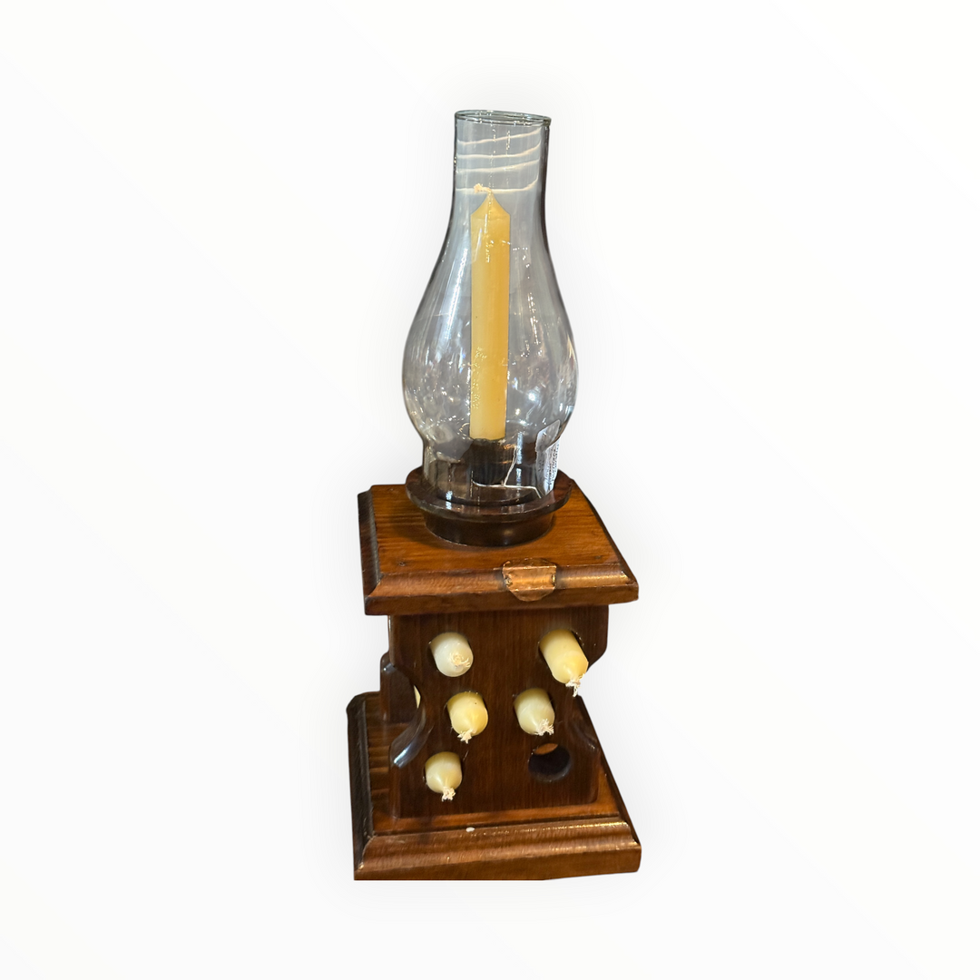 1970s Hurricane Wooden Pedestal Candle Holder