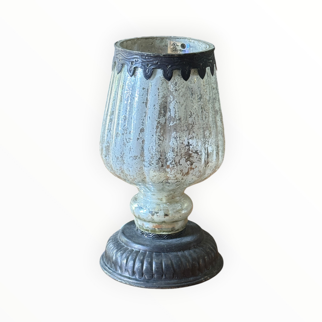 Pottery Barn Serena Antique Mercury Glass Hurricane Lamp