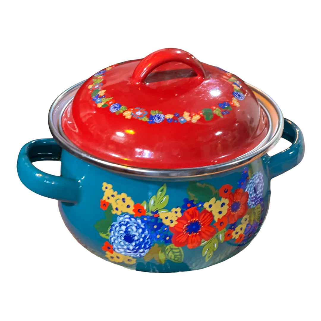 Pioneer Woman Spice Jar Enamel Pot Blue / Red