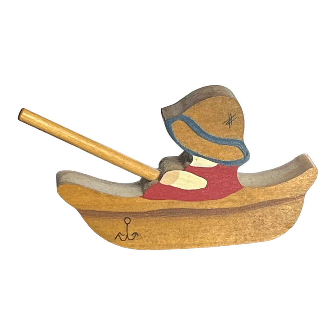 Miniature - Wooden Child in Boat