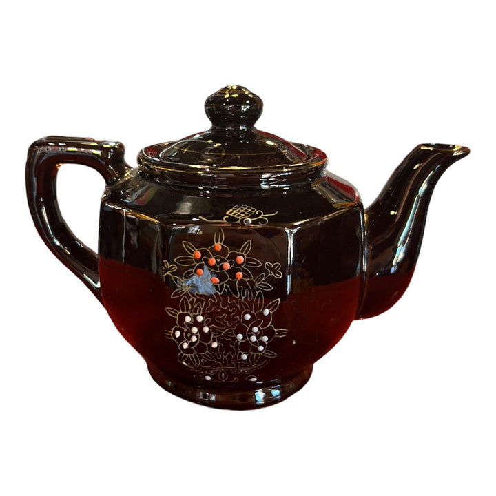 Brown Teapot with Leaves Medium