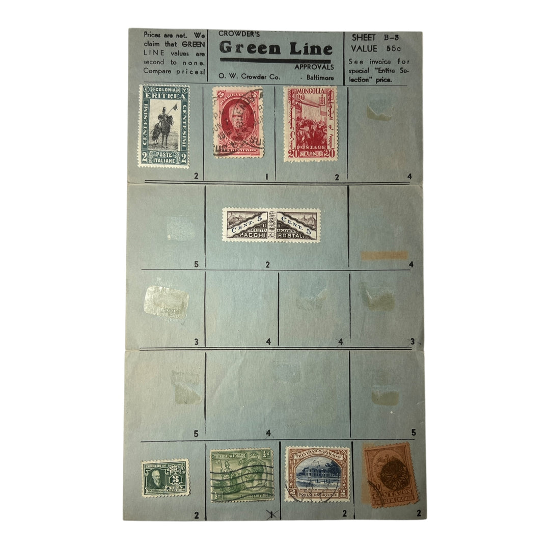 Stamps - Crowder's Green Line Sheet B-3 Partial Page