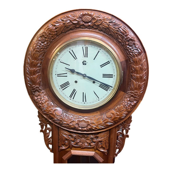 Vintage Westclox Pendulum Wall Clock 47in Tall Grandfather Carved Wood  PICKUP ONLY